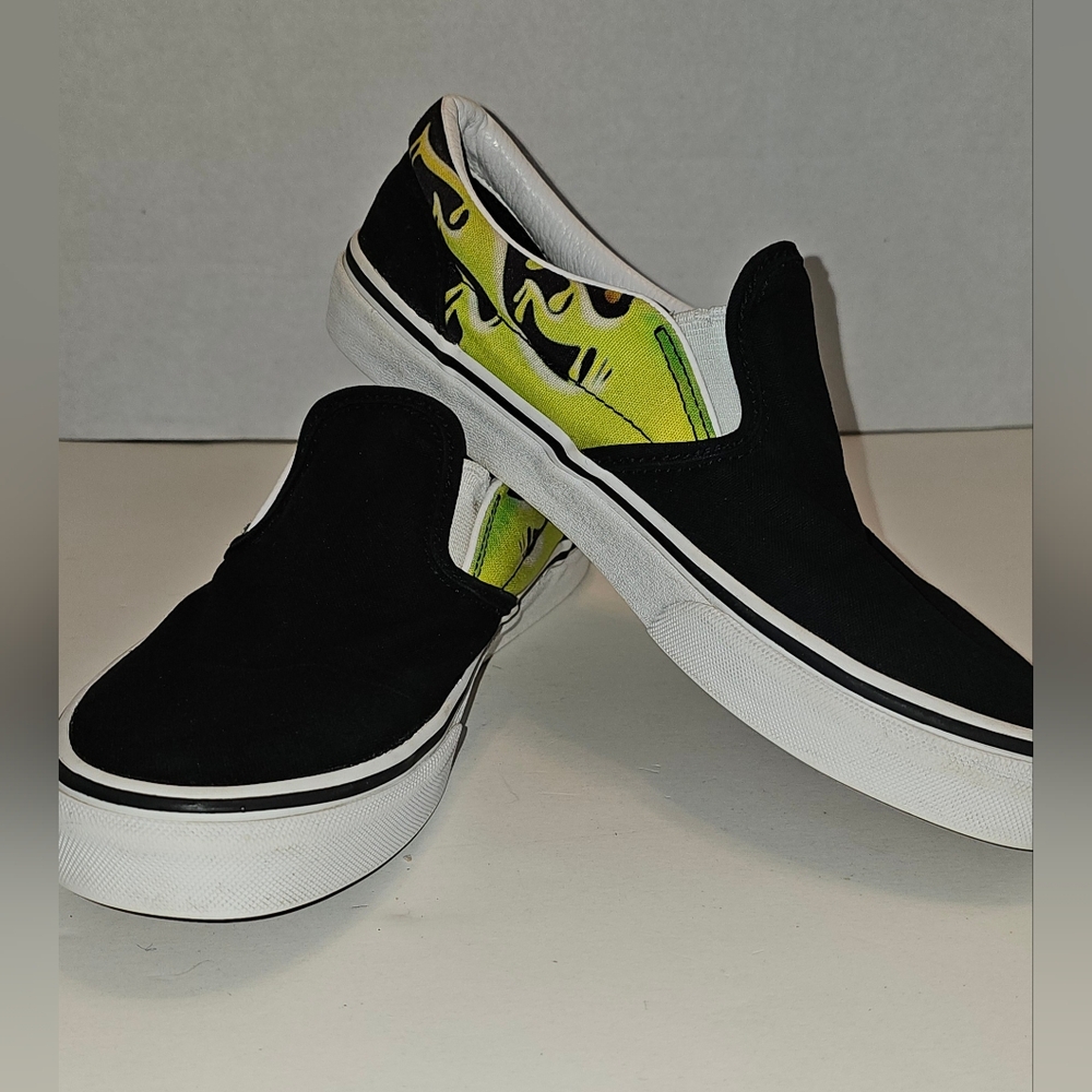 VANS Mens Neon Green Slime Flame Round Toe Slip on Sneaker Shoes 8 507452